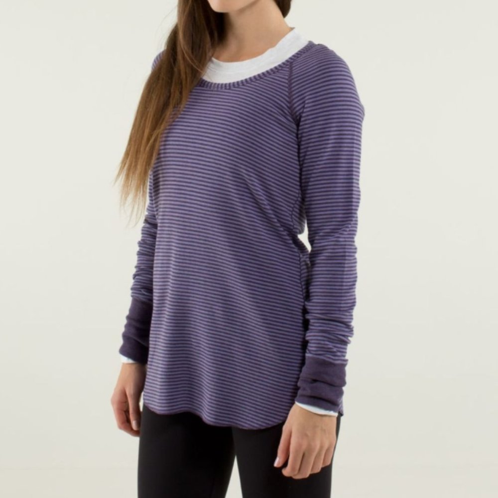 Lululemon Open Your Heart Long Sleeve Heathered Deep Zinfandel/Classic Stripe 6